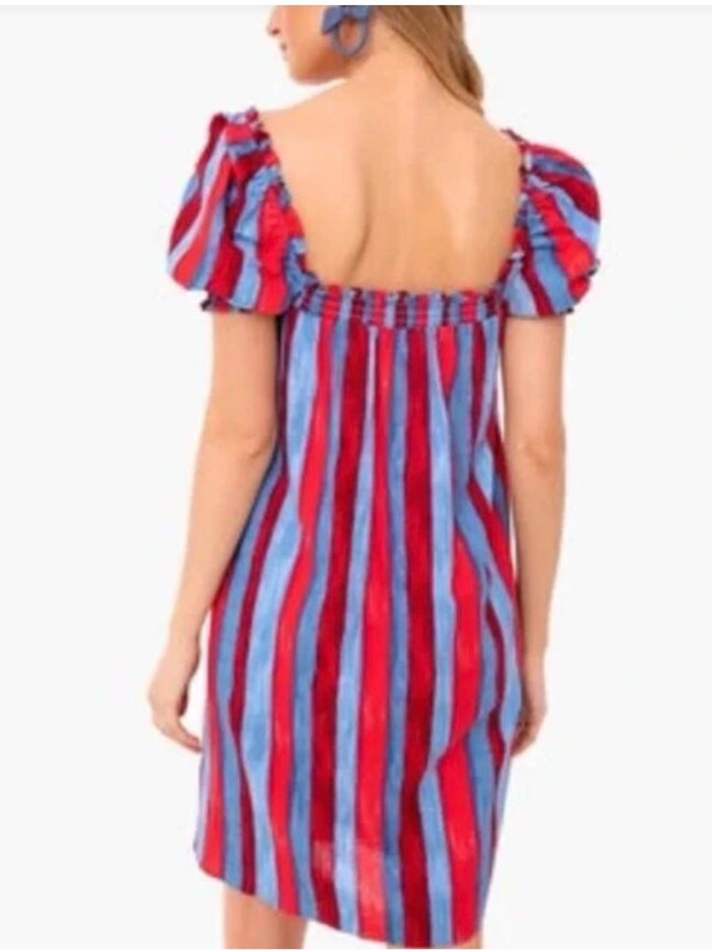 Pomander Place Red & Blue Striped Puff Sleeve Mini Dress - Picture 10 of 10